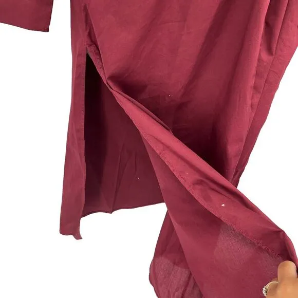 HARSHMAN Belinda Midi Dress Burgundy 100% Cotton Drawstring Classic Fit Med NEW