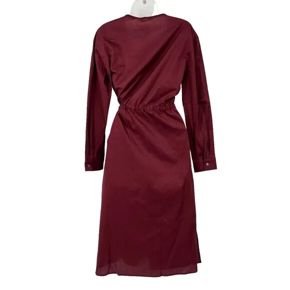 HARSHMAN Belinda Midi Dress Burgundy 100% Cotton Drawstring Classic Fit Med NEW