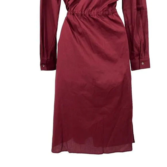 HARSHMAN Belinda Midi Dress Burgundy 100% Cotton Drawstring Classic Fit Med NEW