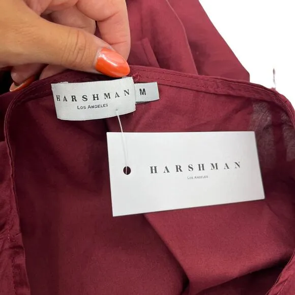 HARSHMAN Belinda Midi Dress Burgundy 100% Cotton Drawstring Classic Fit Med NEW