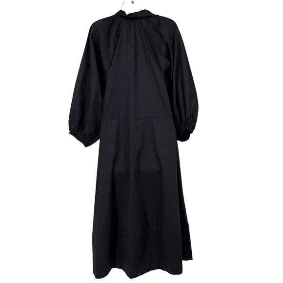 HARSHMAN Muriel Shirt Dress Black 3/4 Length Balloon Sleeve Button Small NEW