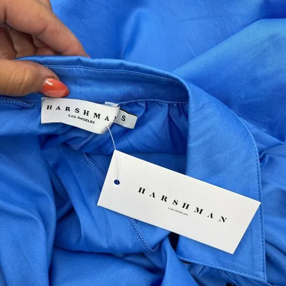 HARSHMAN Muriel Shirt Dress Supersonic Blue Long Sleeve Button Size Small NEW