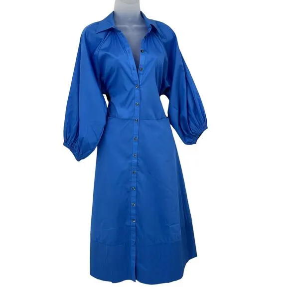 HARSHMAN Muriel Shirt Dress Supersonic Blue Long Sleeve Button Size Small NEW