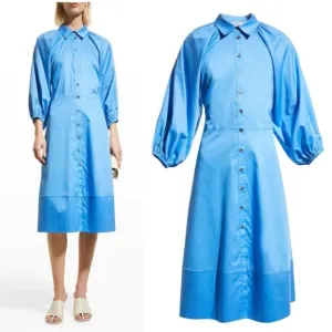 HARSHMAN Muriel Shirt Dress Supersonic Blue Long Sleeve Button Size Small NEW