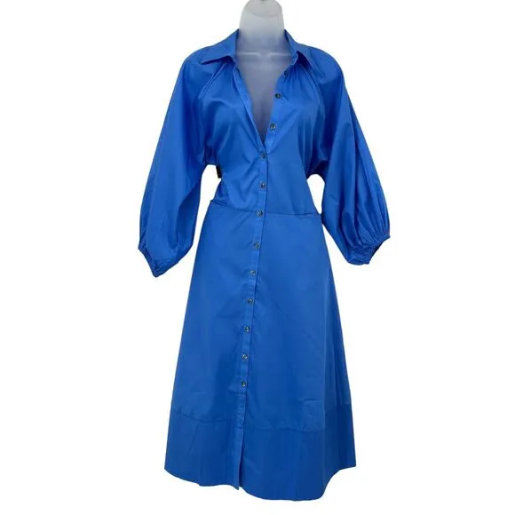HARSHMAN Muriel Shirt Dress Supersonic Blue Long Sleeve Button Size Small NEW