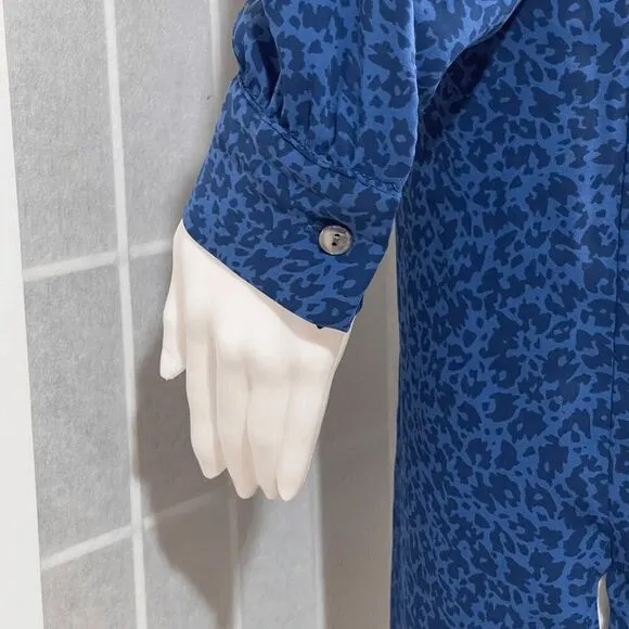 Hatch Kaia Dress Maternity Blue Leopard Button Front Tie Waist Size 0 Minimalist
