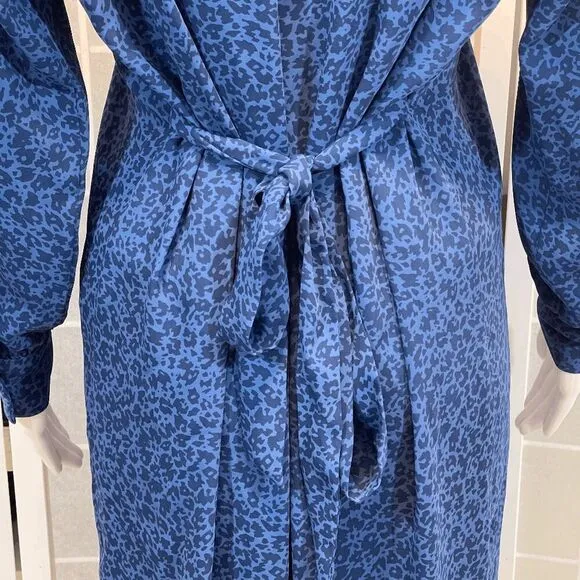 Hatch Kaia Dress Maternity Blue Leopard Button Front Tie Waist Size 0 Minimalist
