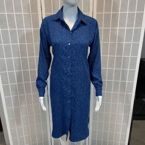 Hatch Kaia Dress Maternity Blue Leopard Button Front Tie Waist Size 0 Minimalist