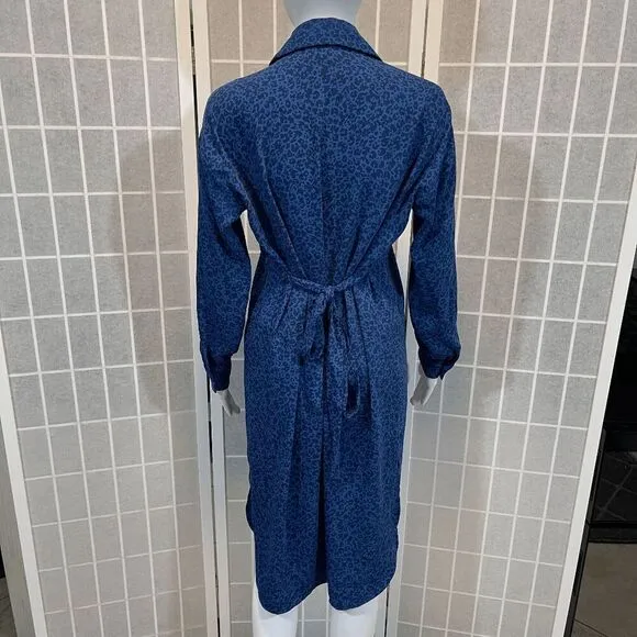 Hatch Kaia Dress Maternity Blue Leopard Button Front Tie Waist Size 0 Minimalist