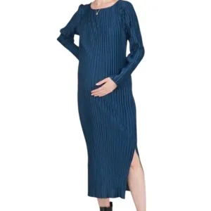 Hatch The Sora Pleated Midi Maternity Minimalist Dress In Faded Teal Size 2 Med