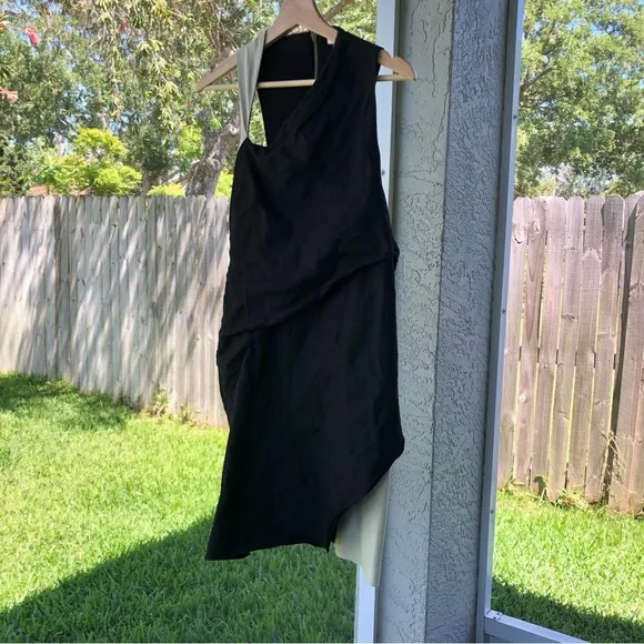 Helmet Lang Linen Leather Sleeveless Asymmetric Black Minimalist Dress Women’s 6