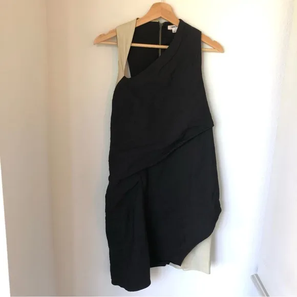 Helmet Lang Linen Leather Sleeveless Asymmetric Black Minimalist Dress Women’s 6