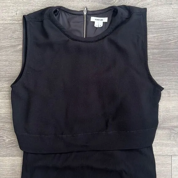 Helmut Lang Blaze Layered Dress Size 4 Black Hi-Low Hem Minimalist Workwear 90s
