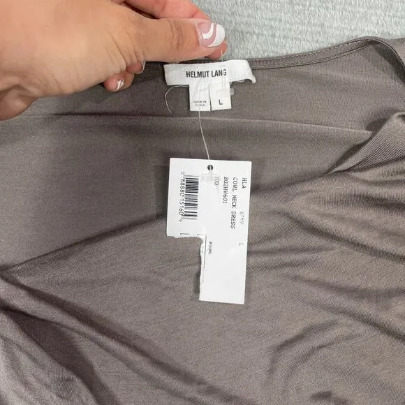 Helmut Lang Dress Womens L Gray Cowl Neck Drop Waist Minimalist Casual Silk NWT