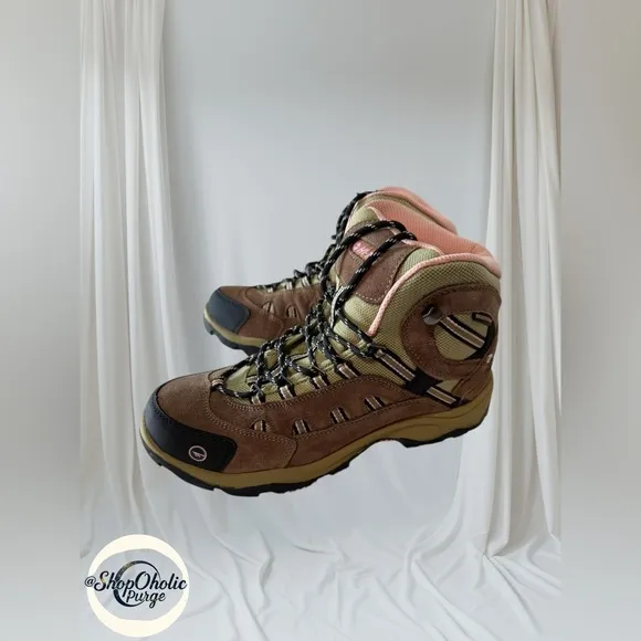 Hi-Tec Women’s Hiking Boots US 9.5M EU 41 Leather Pink &amp; Olive Trail Boots NEW