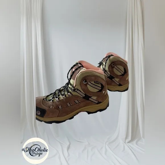 Hi-Tec Women’s Hiking Boots US 9.5M EU 41 Leather Pink &amp; Olive Trail Boots NEW