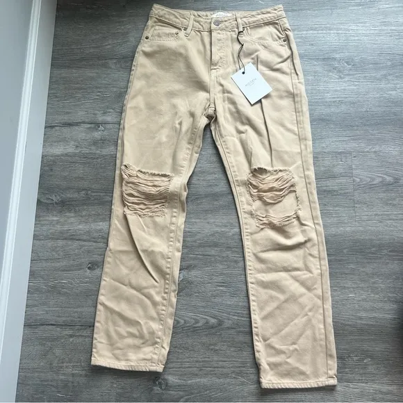 Hidden Tracey high-rise Straight Latte/tan Jeans distressed NWT size 26