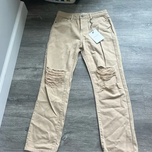 Hidden Tracey high-rise Straight Latte/tan Jeans distressed NWT size 26