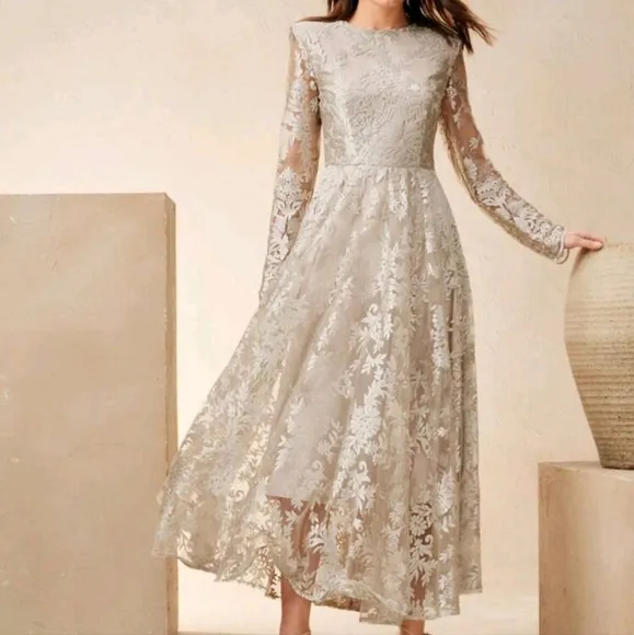 High-End Luxury Niche Long Sleeve Dress, Elegant Lace Wedding Guest Dress