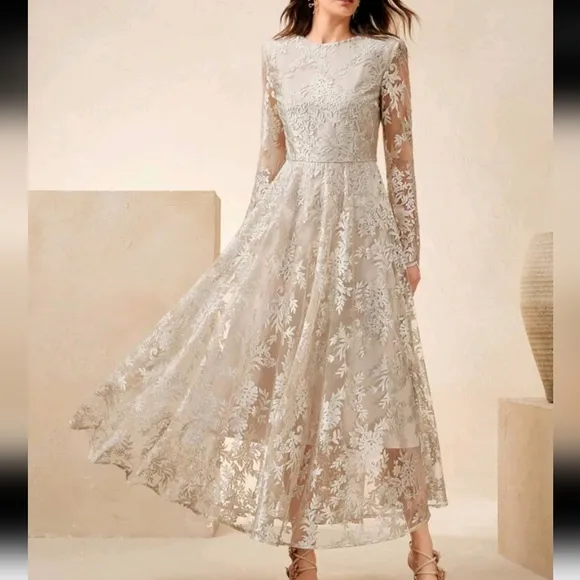 High-End Luxury Niche Long Sleeve Dress, Elegant Lace Wedding Guest Dress