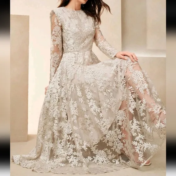 High-End Luxury Niche Long Sleeve Dress, Elegant Lace Wedding Guest Dress