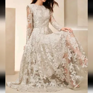 High-End Luxury Niche Long Sleeve Dress, Elegant Lace Wedding Guest Dress