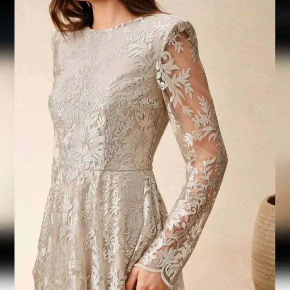 High-End Luxury Niche Long Sleeve Dress, Elegant Lace Wedding Guest Dress