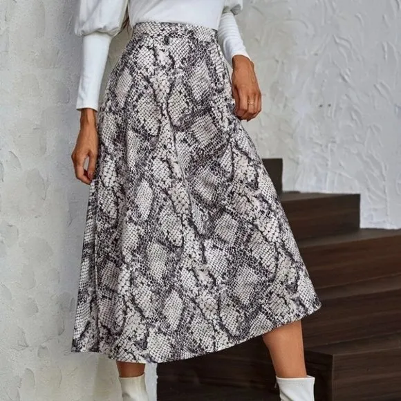 High Waist Snakeskin Print Midi Skirt contemporary Minimalist
