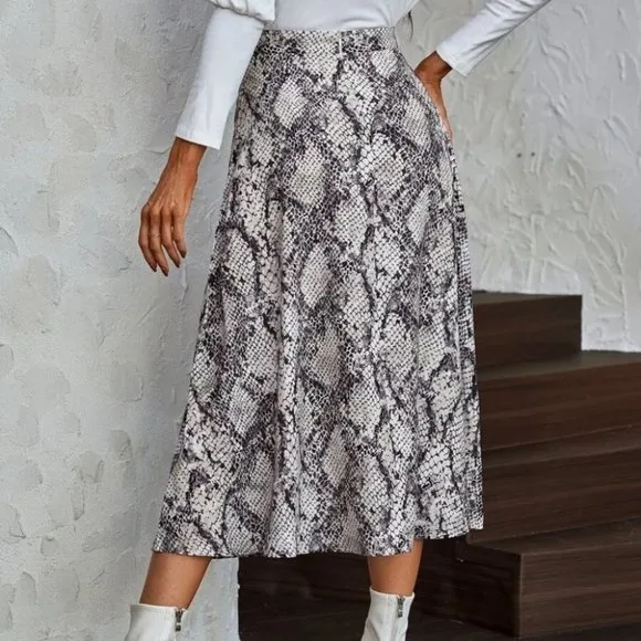High Waist Snakeskin Print Midi Skirt contemporary Minimalist