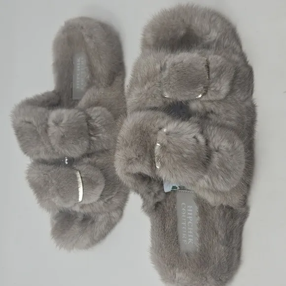 HIPCHIK Cozy Mink Gray Plush Slippers