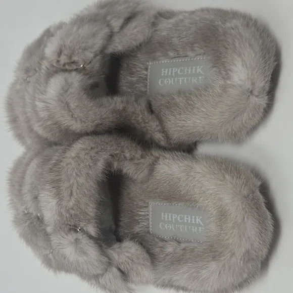HIPCHIK Cozy Mink Gray Plush Slippers