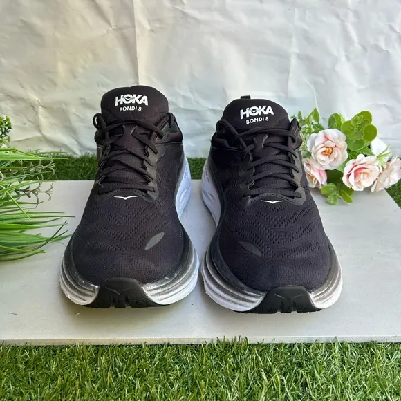 HOKA BONDI  8 Running black and white Shoe men size  12.2E preowned