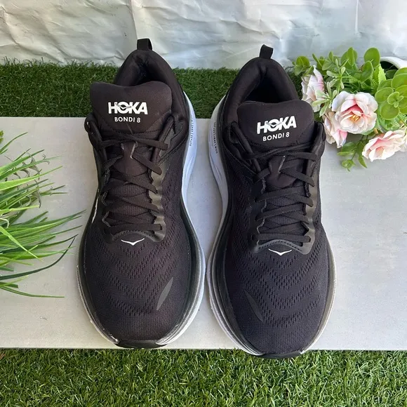 HOKA BONDI  8 Running black and white Shoe men size  12.2E preowned