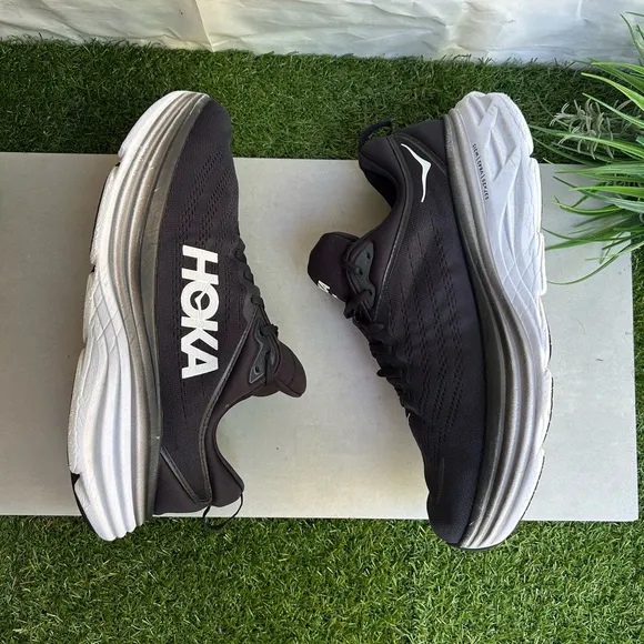 HOKA BONDI  8 Running black and white Shoe men size  12.2E preowned
