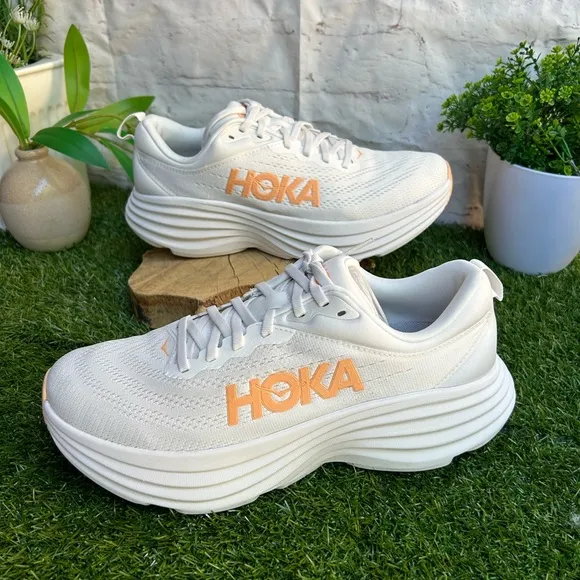 HOKA Bondi 8 sneakers size 8 White / Cantaloupe New Season Women$171