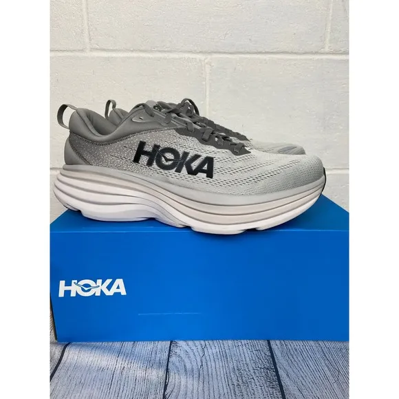Hoka Bondi 8 Wide Running Shoes Comfort Padded Cushioned Gray Mens 11.5 2EE