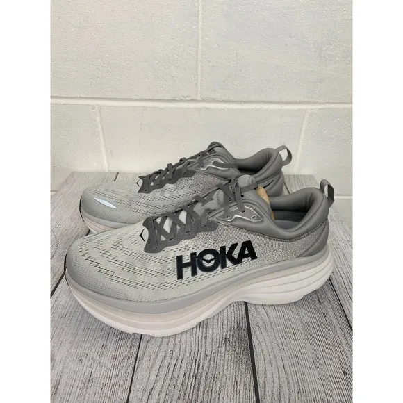Hoka Bondi 8 Wide Running Shoes Comfort Padded Cushioned Gray Mens 11.5 2EE