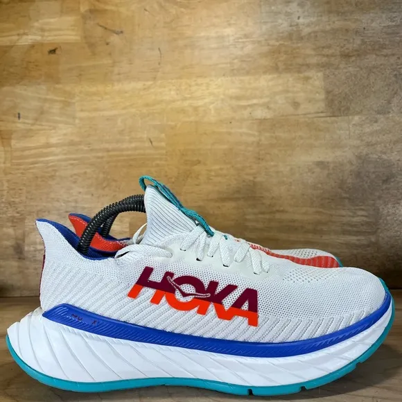 Hoka One One Carbon X 3 Womens Size 9.5 Running Shoes Sneakers White Flame