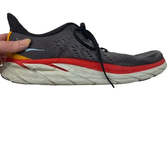 HOKA One One Mens Clifton 8 Running Shoes Athletic Sneakers Gray Red Mens 13