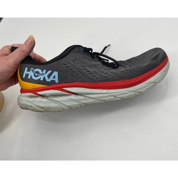 HOKA One One Mens Clifton 8 Running Shoes Athletic Sneakers Gray Red Mens 13