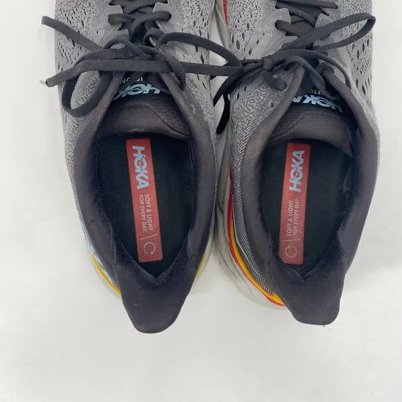 HOKA One One Mens Clifton 8 Running Shoes Athletic Sneakers Gray Red Mens 13