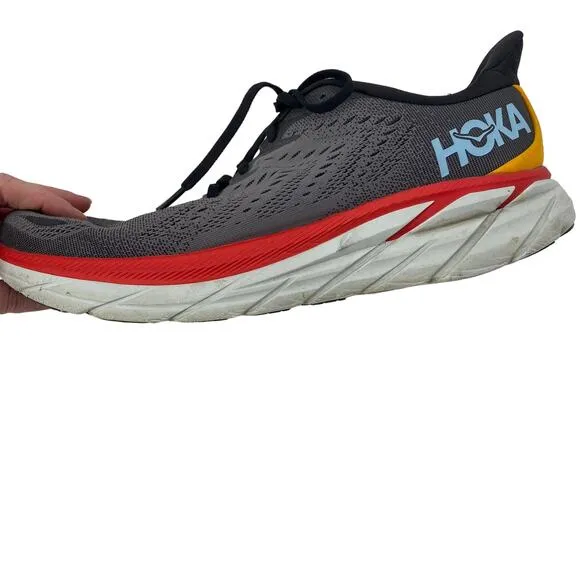 HOKA One One Mens Clifton 8 Running Shoes Athletic Sneakers Gray Red Mens 13