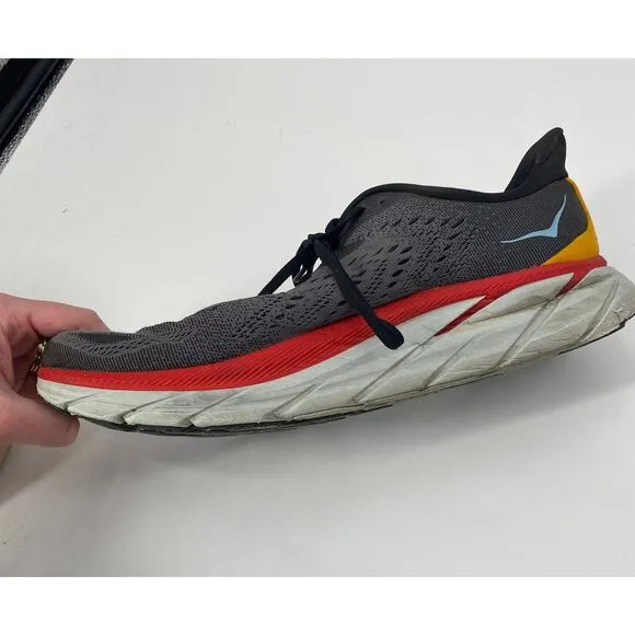 HOKA One One Mens Clifton 8 Running Shoes Athletic Sneakers Gray Red Mens 13