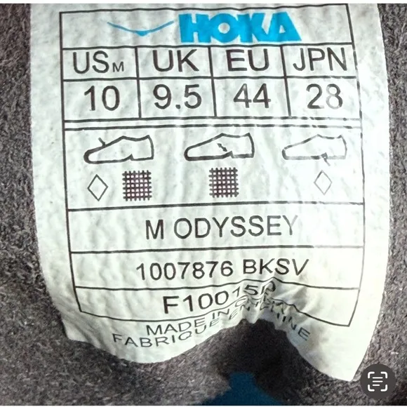Hoka One One Odyssey Running Shoes Men's Size 10 Black White Cushioned Trainer