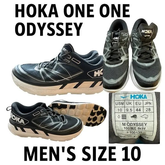 Hoka One One Odyssey Running Shoes Men's Size 10 Black White Cushioned Trainer