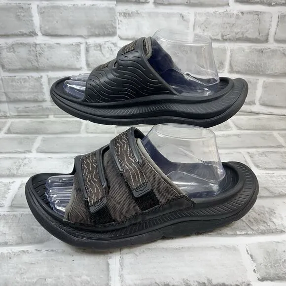 Hoka One Ora Luxe Men’s Size 10 Black Recovery Slide Slippers Adjustable Sandals
