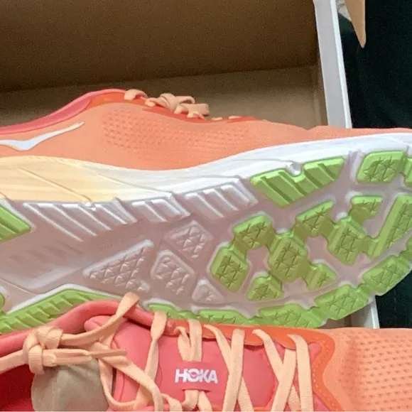 Hoka Orange and White Athletic Shoes with Cushioned Platform