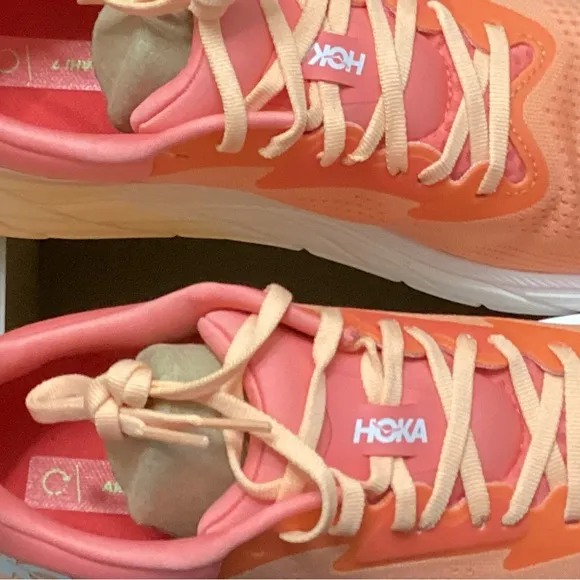 Hoka Orange and White Athletic Shoes with Cushioned Platform