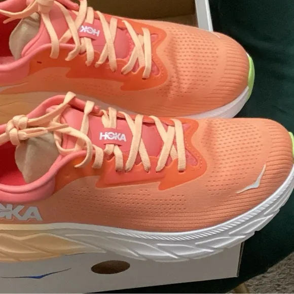 Hoka Orange and White Athletic Shoes with Cushioned Platform