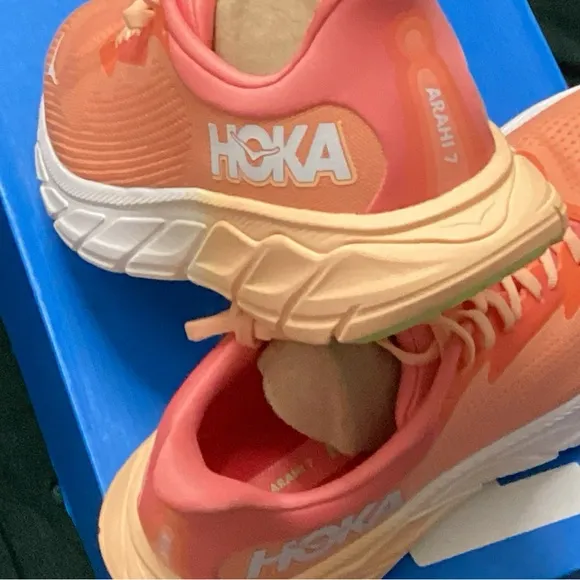 Hoka Orange and White Athletic Shoes with Cushioned Platform